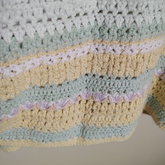 Levon Levin Hand Loomed Striped Crochet Cardigan Pastel Retro 90s Y2K Size Large - Picture 11 of 11